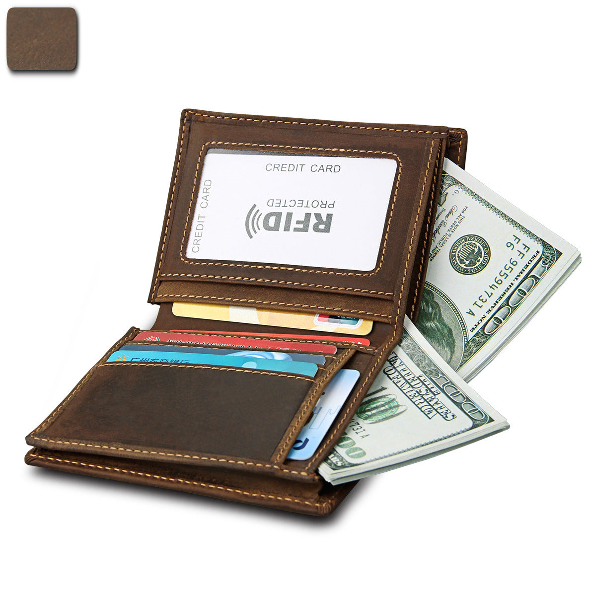 Hot Selling Export New Anti-Theft Rfid Men's Wallet Genuine Leather Wallet Crazy Horse Leather Short Casual Wallet