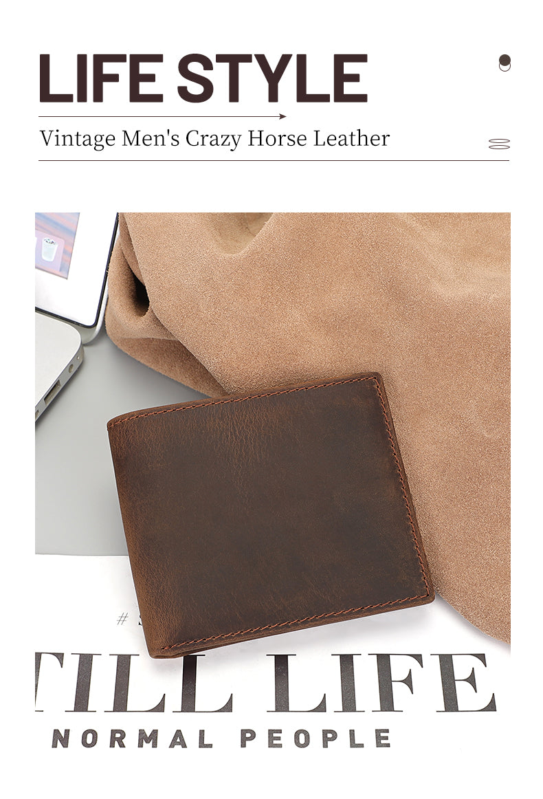RFID Vintage Crazy Horse Leather Slim Men's Wallet