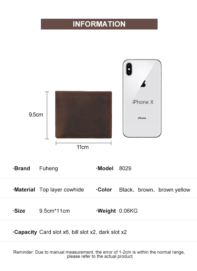 RFID Vintage Crazy Horse Leather Slim Men's Wallet