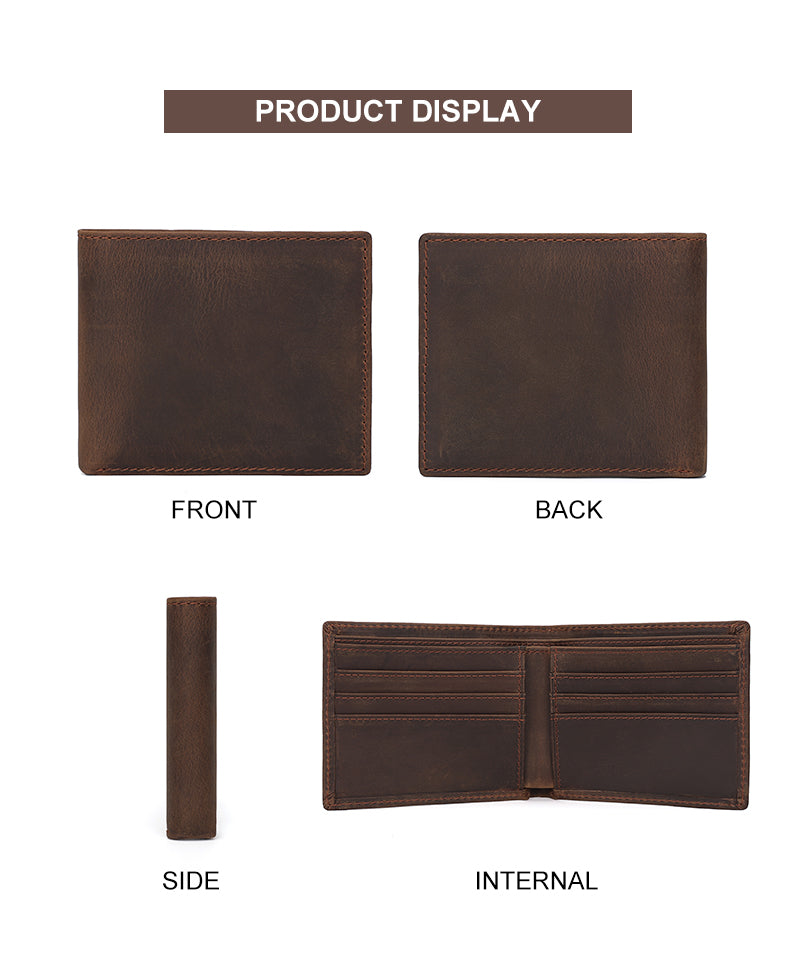 RFID Vintage Crazy Horse Leather Slim Men's Wallet