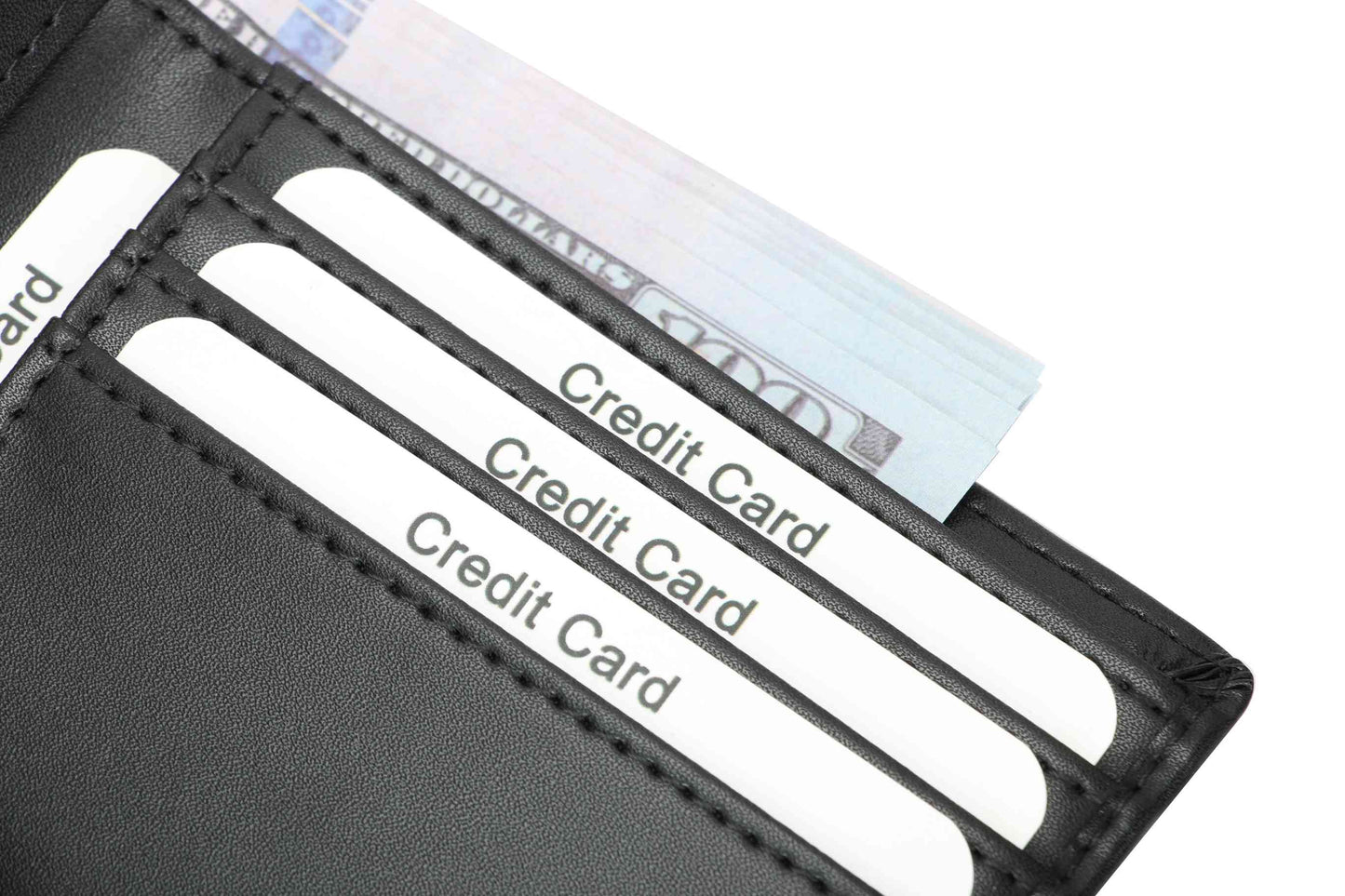 Men's RFID Leather Bifold Wallet - Black Top-Grain Genuine Leather