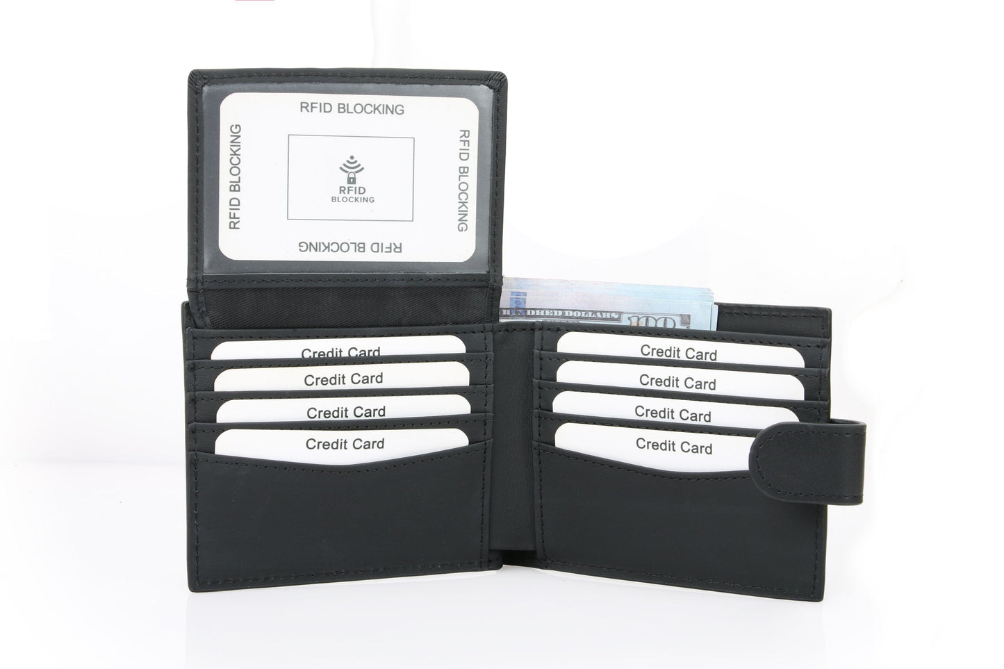 RFID Blocking Bifold Leather Wallet for Men - Black Genuine Leather