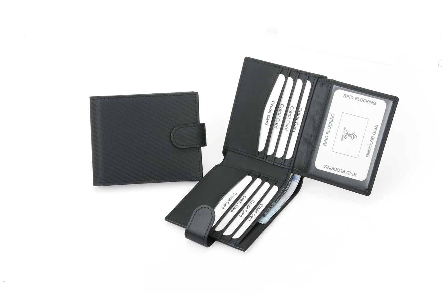 RFID Blocking Bifold Leather Wallet for Men - Black Genuine Leather