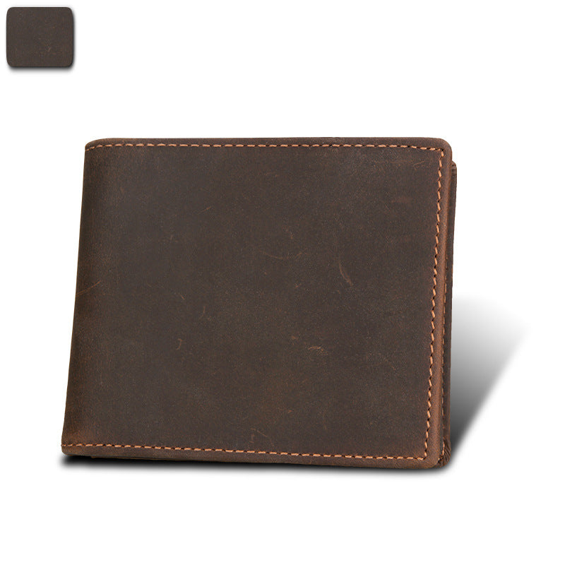 Hot Selling Export New Anti-Theft Rfid Men's Wallet Genuine Leather Wallet Crazy Horse Leather Short Casual Wallet