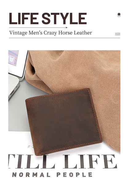 RFID Vintage Crazy Horse Leather Slim Men's Wallet