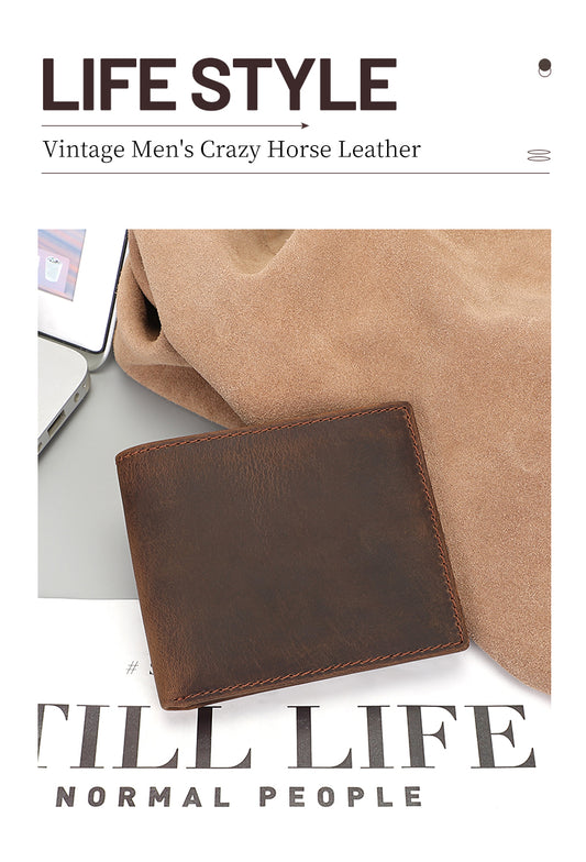 RFID Vintage Crazy Horse Leather Slim Men's Wallet