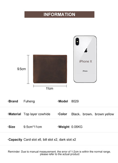 RFID Vintage Crazy Horse Leather Slim Men's Wallet