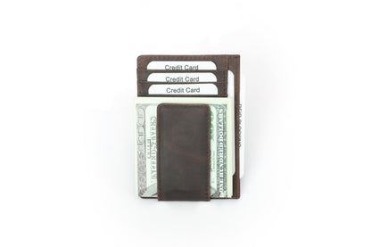 Men's RFID Leather Money Clip Wallet - Brown Top-Grain Genuine Leather