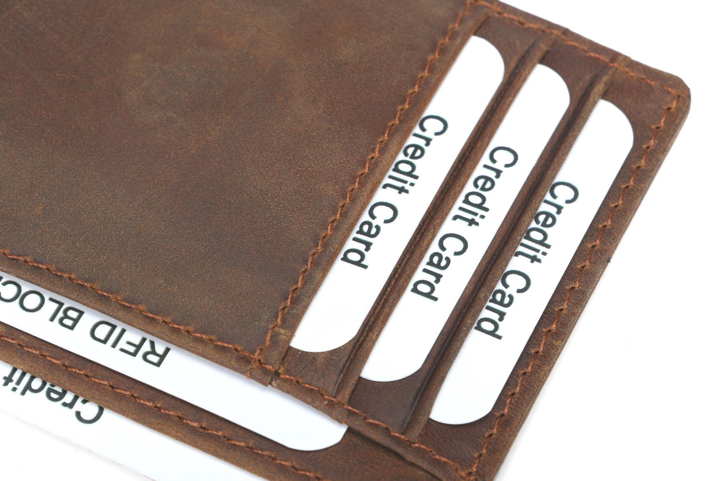 Men's RFID Leather Money Clip Wallet - Brown Top-Grain Genuine Leather