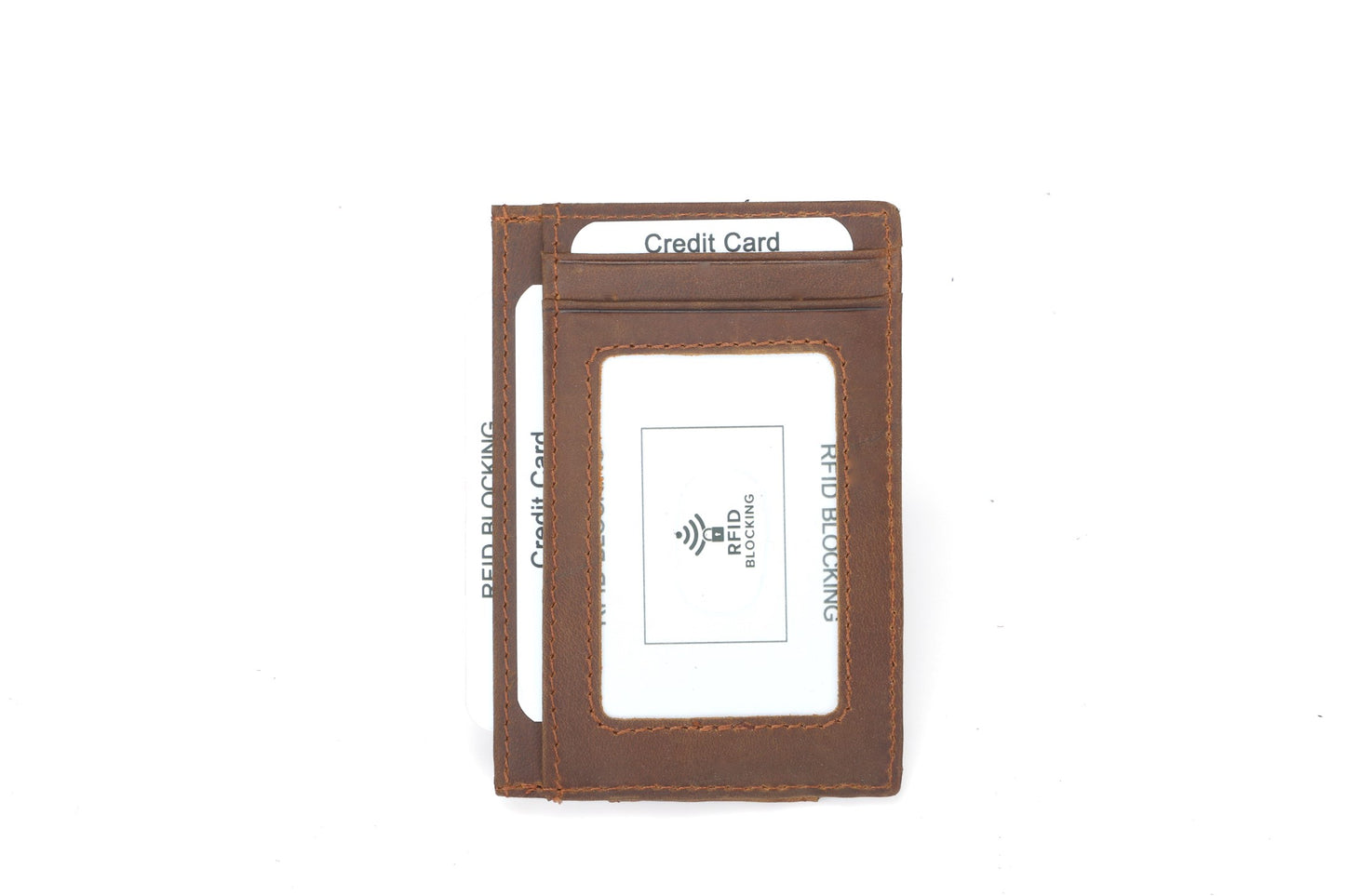 Men's RFID Leather Money Clip Wallet - Brown Top-Grain Genuine Leather