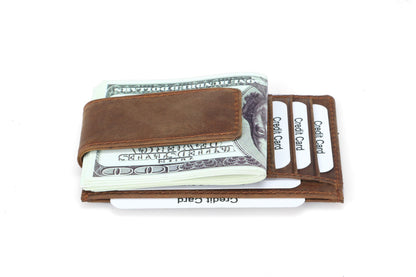 Men's RFID Leather Money Clip Wallet - Brown Top-Grain Genuine Leather