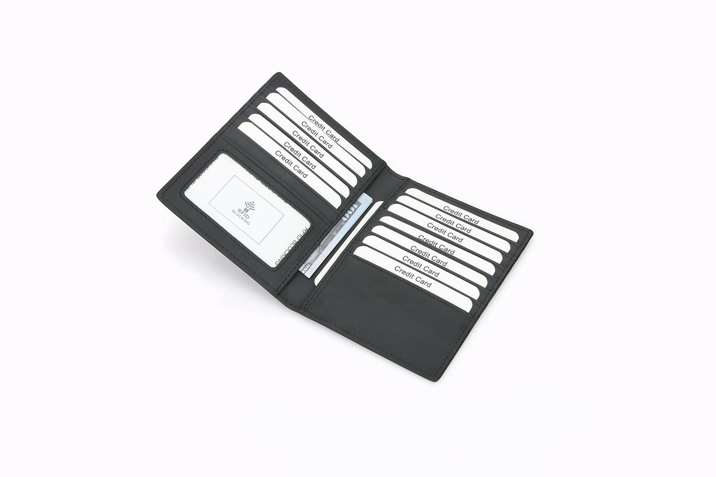 RFID Blocking Large Capacity Leather Card Holder - Black, Multiple Slots