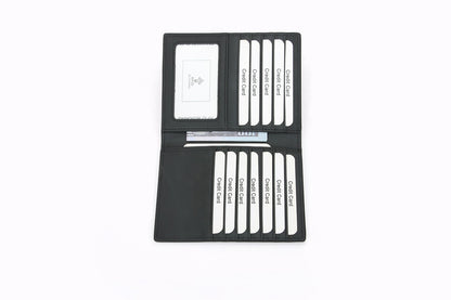 RFID Blocking Large Capacity Leather Card Holder - Black, Multiple Slots