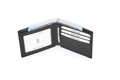 Men's RFID Leather Bifold Wallet - Black Top-Grain Genuine Leather