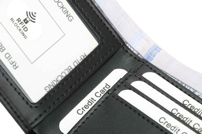 Men's RFID Leather Bifold Wallet - Black Top-Grain Genuine Leather