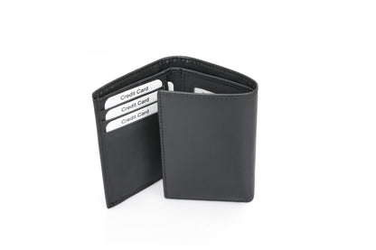 Men's RFID Leather Trifold Wallet - Black Top-Grain Genuine Leather