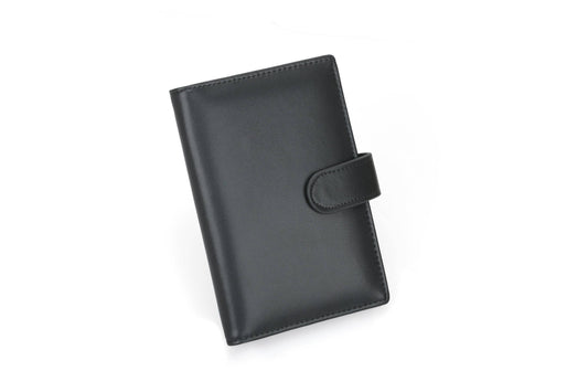 RFID Blocking Bifold Leather Passport Holder Wallet - Black, Magnetic Closure