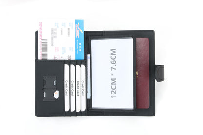 RFID Blocking Bifold Leather Passport Holder Wallet - Black, Magnetic Closure