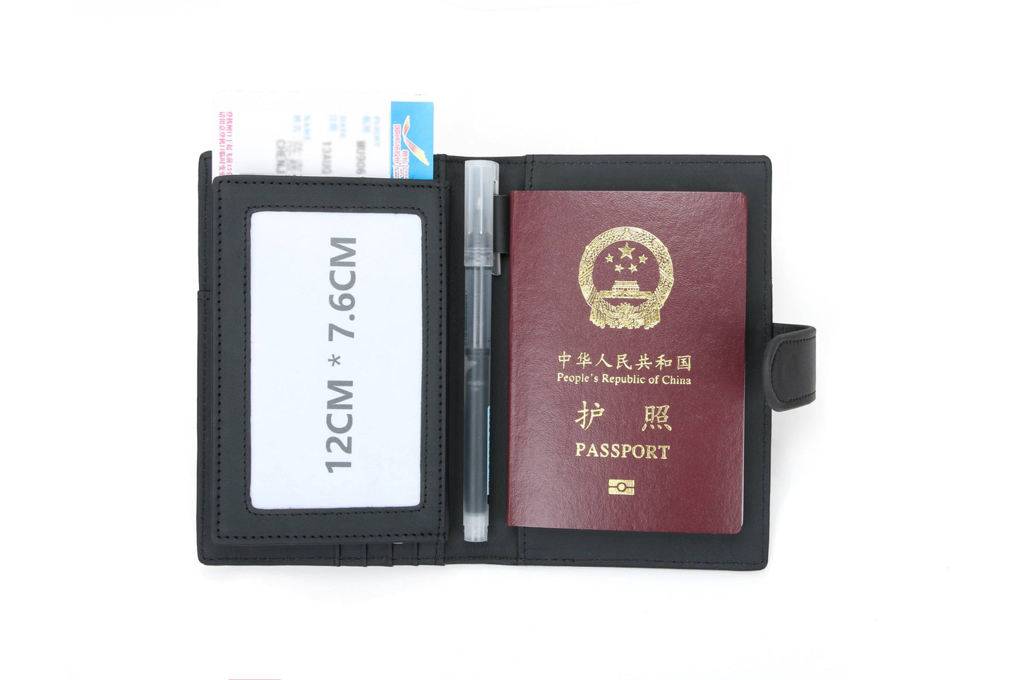 RFID Blocking Bifold Leather Passport Holder Wallet - Black, Magnetic Closure