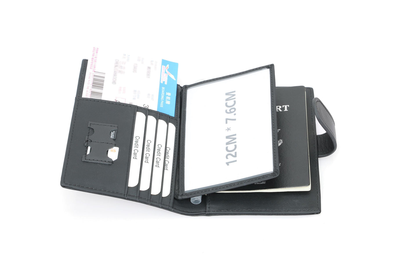 RFID Blocking Bifold Leather Passport Holder Wallet - Black, Magnetic Closure