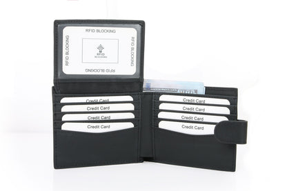 RFID Blocking Bifold Leather Wallet for Men - Black Genuine Leather