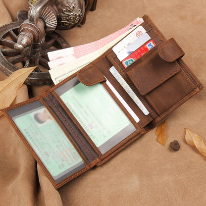 Vintage Trifold Leather RFID Wallet for Men - 11 Card Slots & Coin Pocket