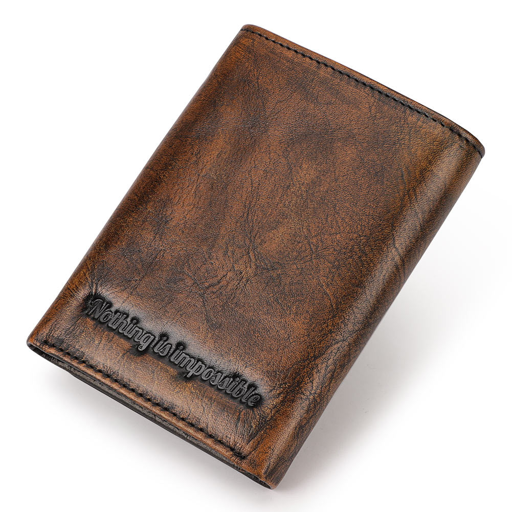 Deer Classic Genuine Leather RFID Trifold Wallet-Nothing is Impossible