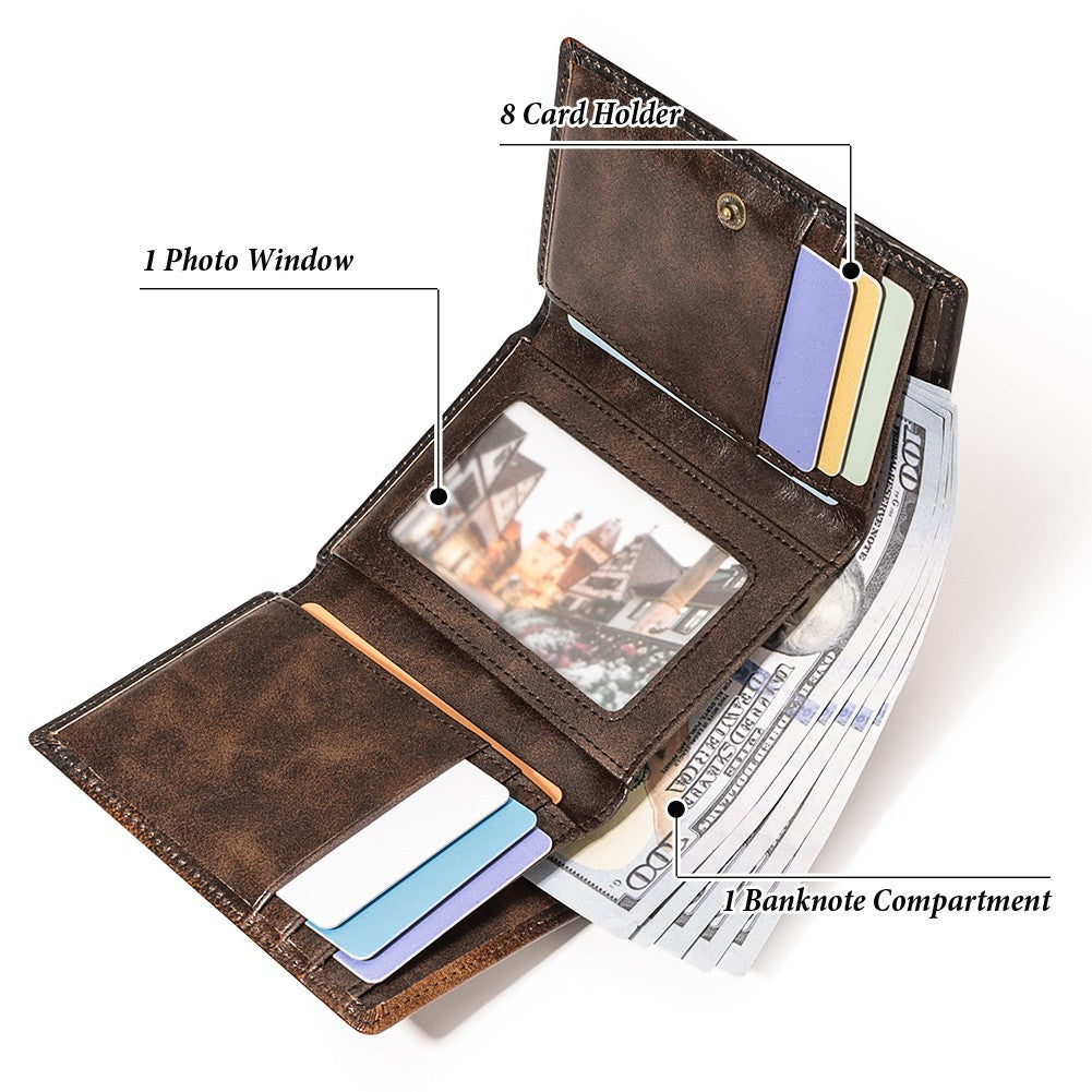 Deer Classic Genuine Leather RFID Trifold Wallet-Nothing is Impossible